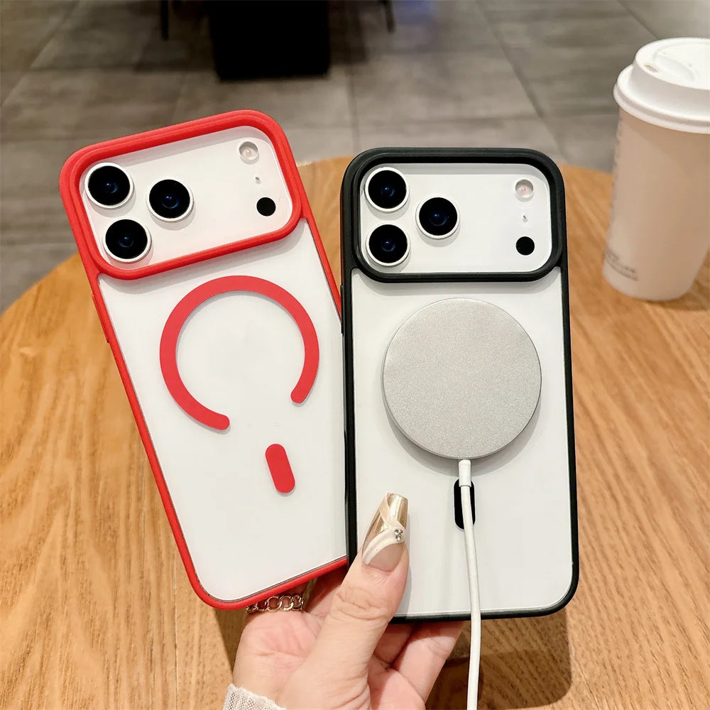Luxury For Magsafe Magnetic Wireless Charge Case For iPhone 17Air 11 12 13 14 15 16 17 Pro Max Plus Transparent Hard Back Cover