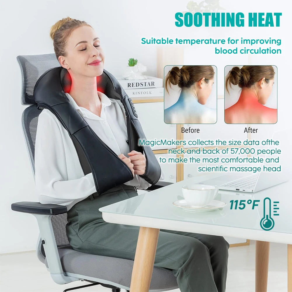 Shiatsu Neck & Shoulder Massager with Heat – Deep Kneading U-Shape Electric Massager