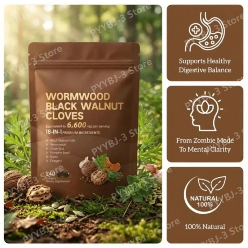 240 Count Wormwood Black Walnut Clove Capsules Cleanse Detox Care Support with 6600mg 18 in 1 Herbal Blend with Pumpkin Seed