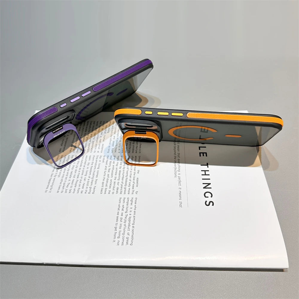 Luxury Matte Transparent Magsafe Kickstand Stand Phone Case For iPhone 17 Air 16 15 14 Plus 13 12 11 17 Pro Max Magnetic Cover