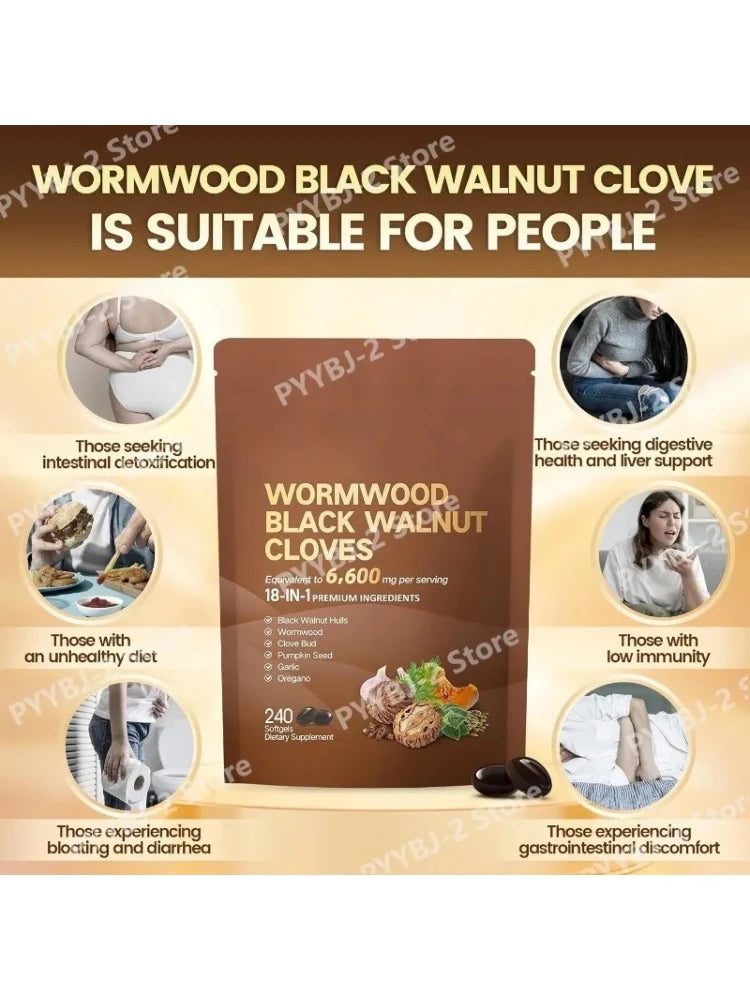240 Count Wormwood Black Walnut Clove Capsules Cleanse Detox Care Support with 6600mg 18 in 1 Herbal Blend with Pumpkin Seed