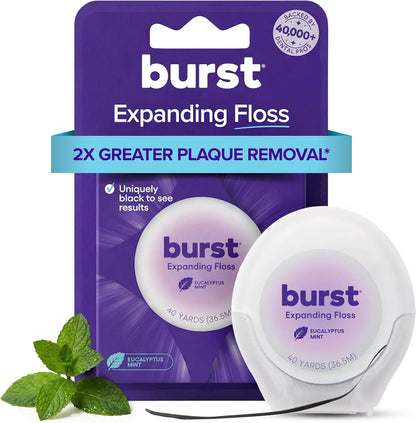 Expanding Dental Floss, Mint Eucalyptus 40 Yards - Stain Absorbing, Woven with Xylitol Coating, Vegan & Paraben Free