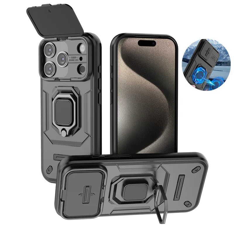 Armor Funda For iphone 17 Pro Max 5G Case Slide Camera Protect Ring Holder Cover For iphone17 Air Coque Capa
