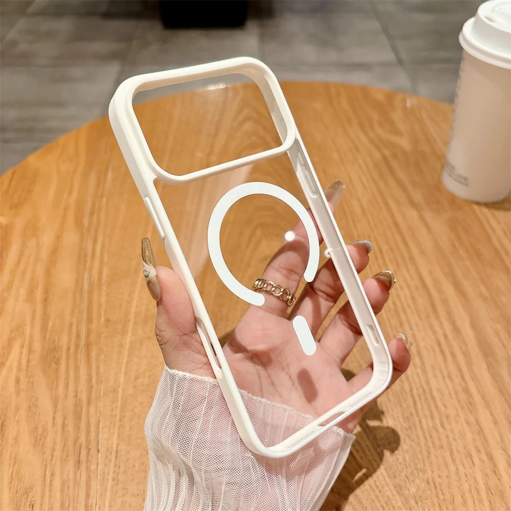 Luxury For Magsafe Magnetic Wireless Charge Case For iPhone 17Air 11 12 13 14 15 16 17 Pro Max Plus Transparent Hard Back Cover