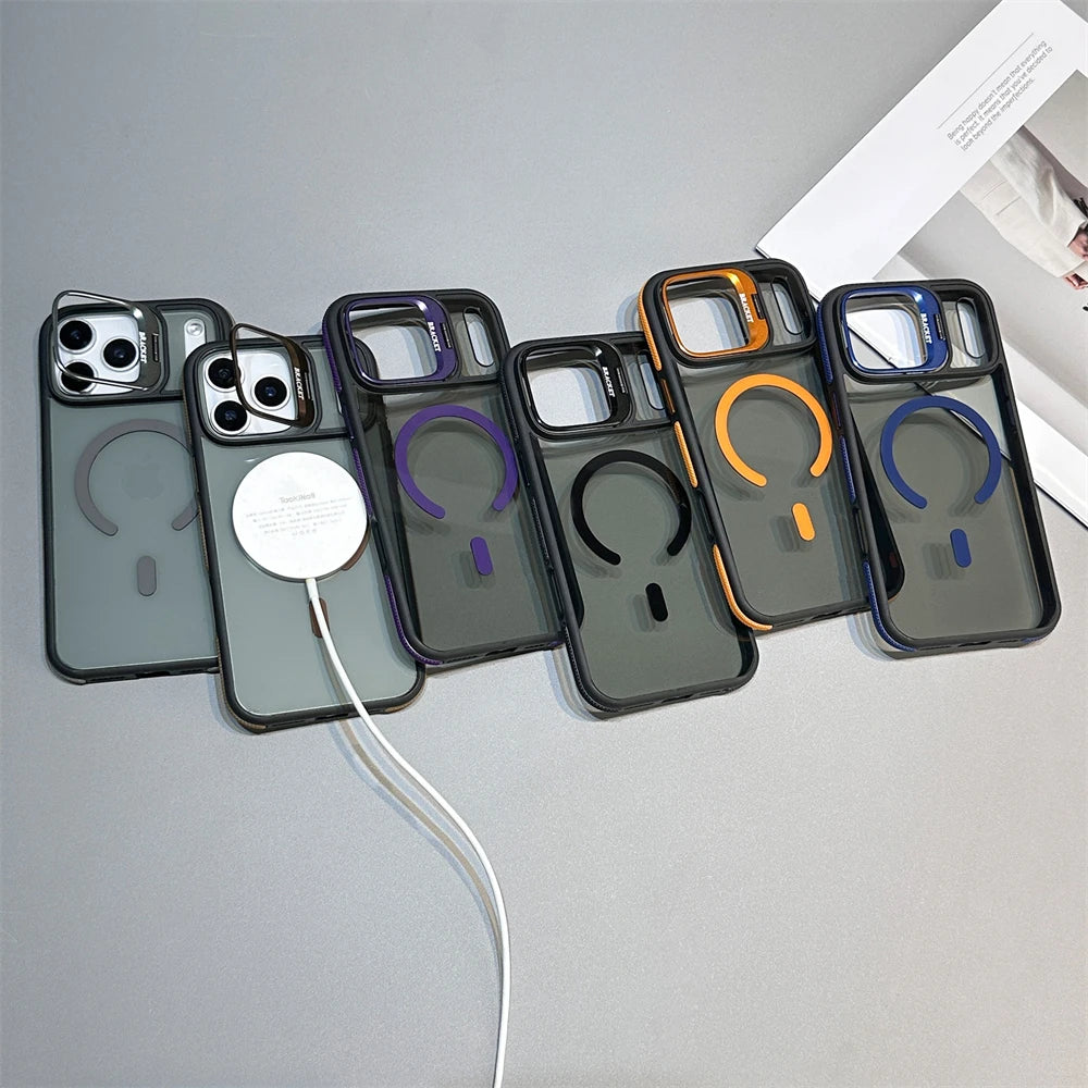 Luxury Matte Transparent Magsafe Kickstand Stand Phone Case For iPhone 17 Air 16 15 14 Plus 13 12 11 17 Pro Max Magnetic Cover