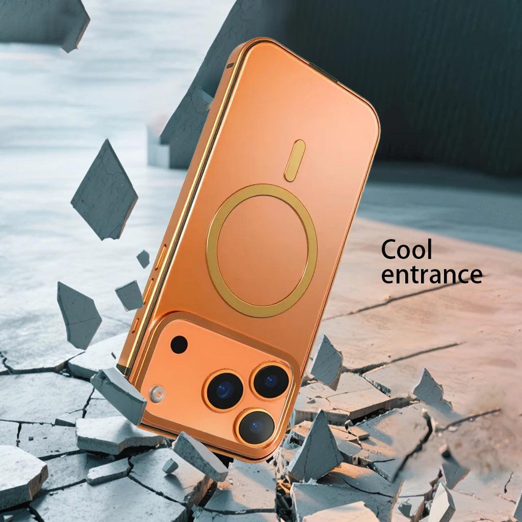 High End Magnetic Original Color Backplate Phone Case, For IPhone 17 Pro 17 Promax Metal Frame Anti Drop Protection Hard Case
