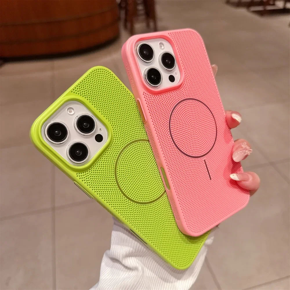 Cooling Heat Dissipation Mesh Magnetic Magsafe Case for iPhone 17 16 15 14 13 12 11 Pro Max Plus 17 Air Wireless Charging Cover