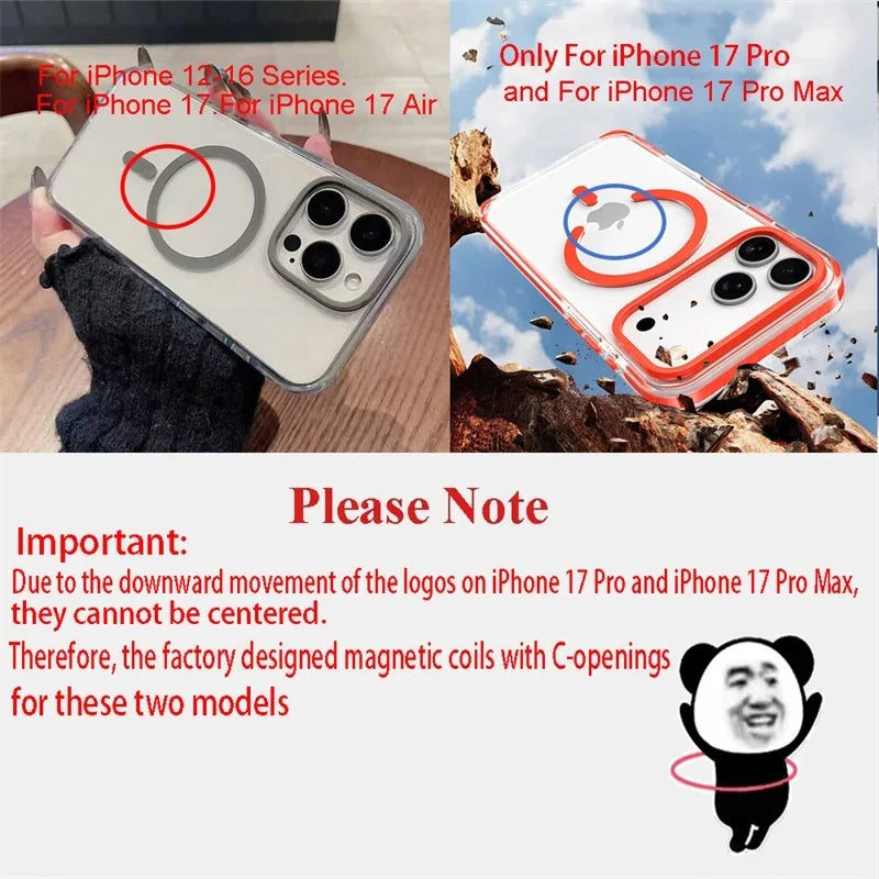 Luxury For Magsafe Magnetic Wireless Charge Case For iPhone 17Air 11 12 13 14 15 16 17 Pro Max Plus Transparent Hard Back Cover