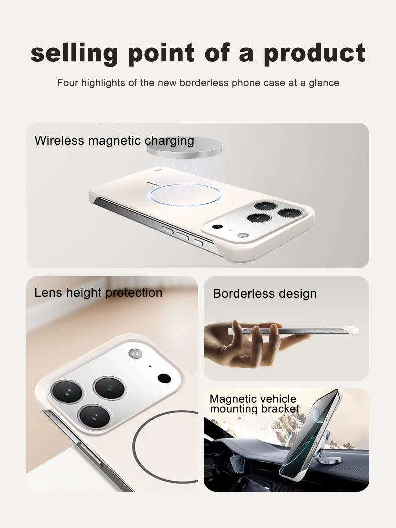 Frameless Solid Color Magnetic Case For iPhone 17 Max Plus Magsafe Hard PC Matte Back Cover